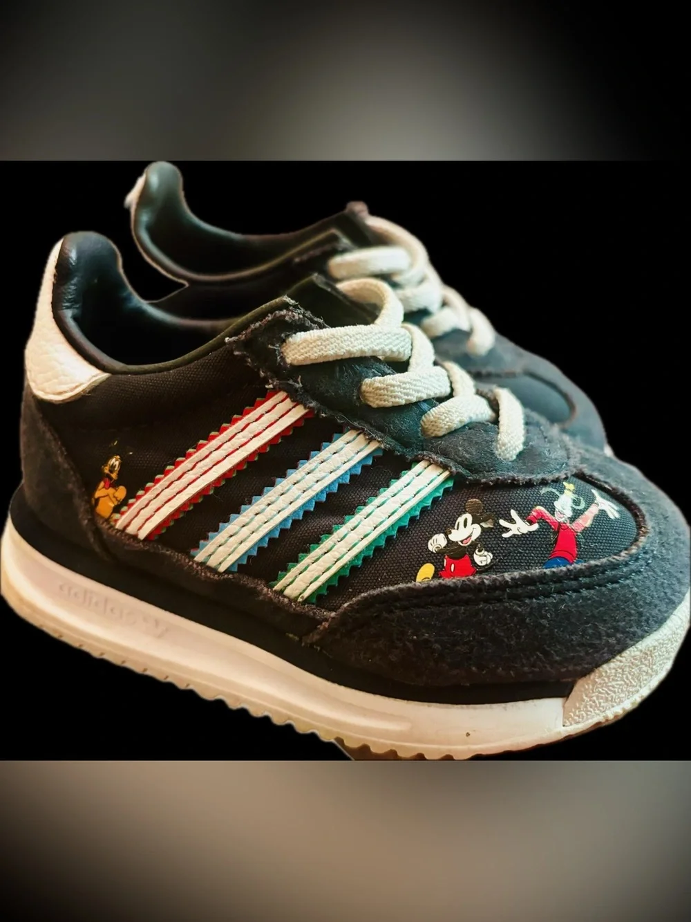 adidas Kids Black Sneakers with Multicolor Stripe Accents